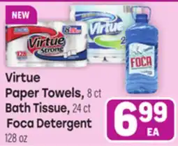 Tony’s Fresh Market Virtue Paper Towels, 8 ct Bath Tissue, 24 ct Foca Detergent 128 oz offer