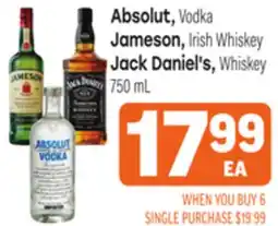 Tony’s Fresh Market Absolut, Vodka Jameson, Irish Whiskey Jack Daniel's, Whiskey offer