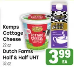 Tony’s Fresh Market Kemps Cottage Cheese 22 oz Dutch Farms Half & Half UHT 32 oz offer