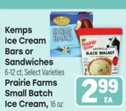 Tony’s Fresh Market Kemps Ice Cream Bars or Sandwiches 6-12 ct, Prairie Farms Small Batch Ice Cream, 16 oz offer