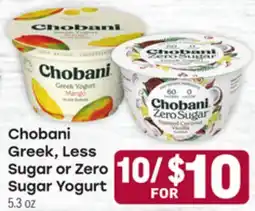 Tony’s Fresh Market Chobani Greek, Less Sugar or Zero Sugar Yogurt offer
