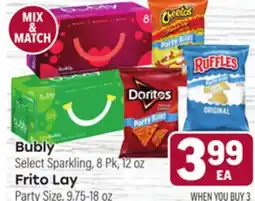Tony’s Fresh Market Bubly Select Sparkling, 8Pk, 12oz, Frito Lay Party Size, 9.75-18oz offer
