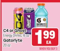 Tony’s Fresh Market C4 or Ghost Energy Drinks, 16 oz Gatorlyte 20 oz offer