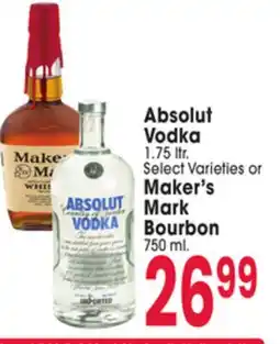 Jewel-Osco Absolut Vodka 1.75 Ltr. or Maker's Mark Bourbon 750 ml offer