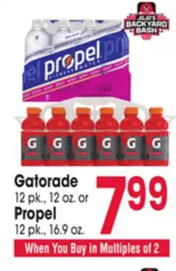 Jewel-Osco Gatorade 12 pk., 12 oz. or Propel 12 pk., 16.9 oz offer