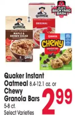 Jewel-Osco Quaker Instant Oatmeal 8.4-12.1 oz. or Chewy Granola Bars 5-8 ct offer
