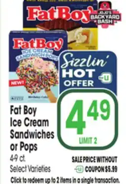 Jewel-Osco Fat Boy Ice Cream Sandwiches or Pops offer