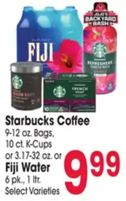 Jewel-Osco Starbucks Coffee 9-12 oz. Bags, 10 ct. K-Cups or Fiji Water offer