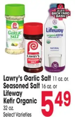 Jewel-Osco Lawry's Garlic Salt 11 oz. or Seasoned Salt 16 oz. or Lifeway Kefir Organic 32 oz offer