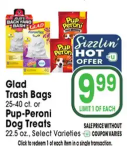 Jewel-Osco Glad Trash Bags 25-40 ct. or Pup-Peroni Dog Treats offer