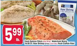 Jewel-Osco Fresh Salmon Fillets, Waterfront Bistro 16-20 Ci. Raw Shrimp EZ Peel or Fresh Catfish Fillet offer