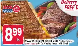 Jewel-Osco USDA Choice Bone-In Strip Steak or USDA Choice Inner Skirt Steak offer
