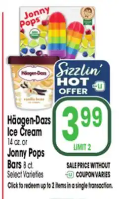 Jewel-Osco Häagen-Dazs Ice Cream or Jonny Pops Bars offer