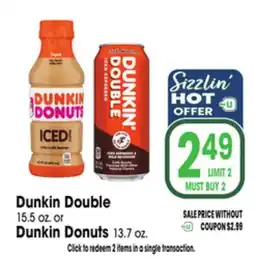 Jewel-Osco Dunkin Double 15.5 oz. or Dunkin Donuts 13.7 oz offer