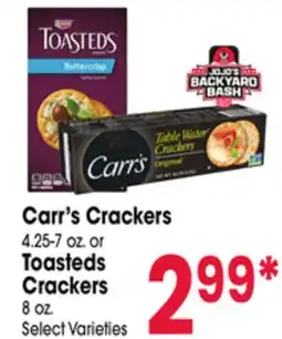 Jewel-Osco Carr's Crackers 4.25-7 oz. or Toasteds Crackers 8 oz offer