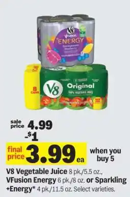 Meijer V8 Vegetable Juice, VFusion Energy, or Sparkling +Energy offer