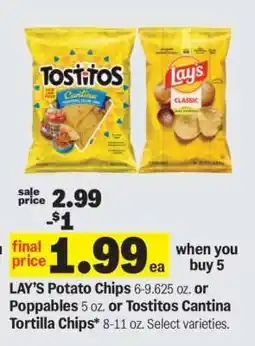 Meijer LAY’S Potato Chips or Poppables or Tostitos Cantina Tortilla Chips offer