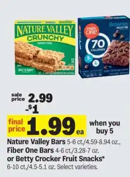 Meijer Nature Valley Bars, Fiber One Bars or Betty Crocker Fruit Snacks offer