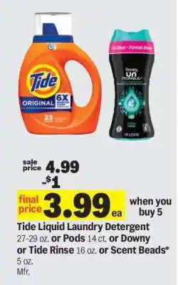 Meijer Tide Liquid Laundry Detergent or Pods or Downy or Tide Rinse or Scent Beads offer