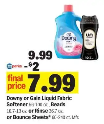 Meijer Downy or Gain Liquid Fabric Softener offer