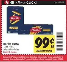 Safeway Barilla Pasta offer