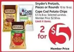 Safeway Snyder's Pretzels, Pieces or Rounds / Cape Cod Potato Chips offer