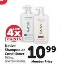 Safeway Native Shampoo or Conditioner offer