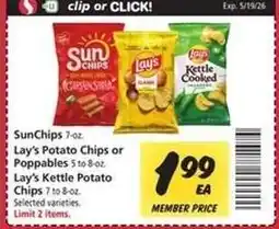 Safeway SunChips, Lay’s Potato Chips or Poppables, Lay’s Kettle Potato Chips offer