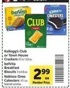 Safeway Kellogg's Club or Town House Crackers, belVita Breakfast Biscuits, Nabisco Oreo Cakesters offer