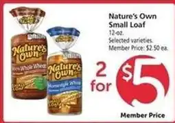 Safeway Nature's Own Small Loaf offer