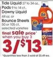 Giant Eagle Tide Liquid / Pods / Downy Liquid / Bounce Sheets offer