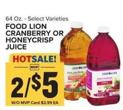 Food Lion FOOD LION CRANBERRY OR HONEYCRISP JUICE offer