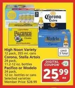 Albertsons High Noon Variety, Corona, Stella Artois, Pacifico or Modelo offer