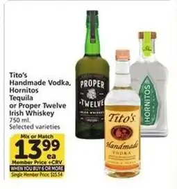 Albertsons Tito's Handmade Vodka, Hornitos Tequila or Proper Twelve Irish Whiskey offer