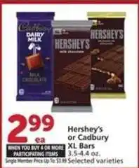Albertsons Hershey's or Cadbury XL Bars offer