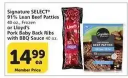 Albertsons Signature SELECT 91% Lean Beef Patties or Lloyd's Pork Baby Back Ribs with BBQ Sauce offer