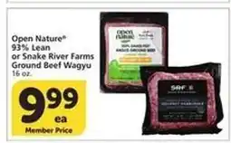 Albertsons Open Nature 93% Lean or Snake River Farms Ground Beef Wagyu offer