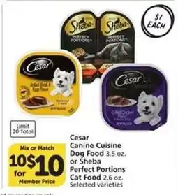Albertsons Cesar Canine Cuisine Dog Food or Sheba Perfect Portions Cat Food offer