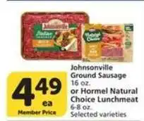 Albertsons Johnsonville Ground Sausage or Hormel Natural Choice Lunchmeat offer