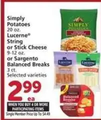 Albertsons Simply Potatoes, Lucerne String or Stick Cheese, Sargento Balanced Breaks offer