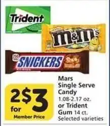 Albertsons Mars Single Serve Candy or Trident Gum offer