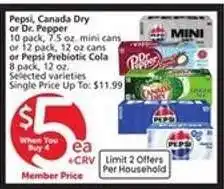 Albertsons Pepsi, Canada Dry or Dr Pepper offer