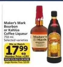 Albertsons Maker's Mark Bourbon or Kahlúa Coffee Liqueur offer