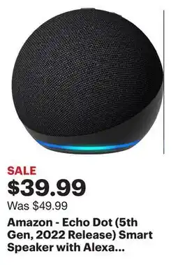 Best Buy Amazon - Echo Dot (5th Gen, 2022 Release) Smart Speaker with Alexa - Charcoal offer