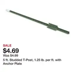 Tractor Supply Company 5 ft. Studded T-Post, 1.25 lb. per ft. with Anchor Plate offer