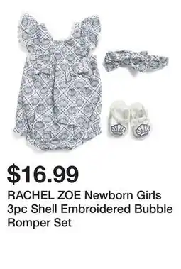 Marshalls RACHEL ZOE Newborn Girls 3pc Shell Embroidered Bubble Romper Set offer
