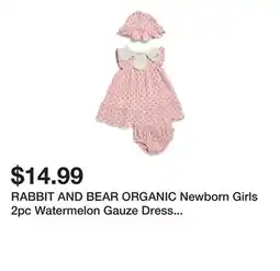 Marshalls RABBIT AND BEAR ORGANIC Newborn Girls 2pc Watermelon Gauze Dress And Bloomers Set With Hat offer