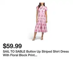 Marshalls SAIL TO SABLE Button Up Striped Shirt Dress With Floral Block Print Details offer
