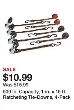 Harbor Freight Tools 500 lb. Capacity, 1 in. x 15 ft. Ratcheting Tie-Downs, 4-Pack offer