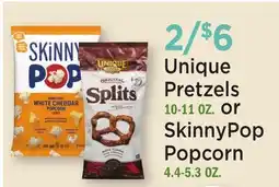 Heinen's Unique Pretzels 10-11 OZ. or SkinnyPop Popcorn 4.4-5.3 OZ offer